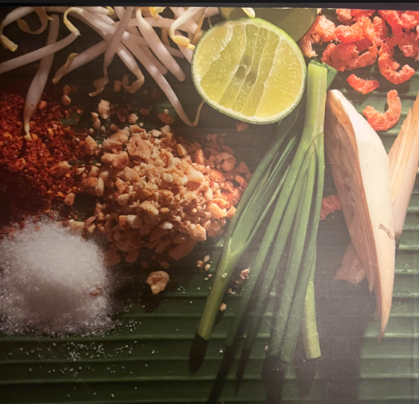 Ingredients collage – sprouts, lime, lemongrass, chilies and peanuts